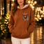 Women's Highland Cow Print Hoodie with Brushed Lining and Front Pocket in brown