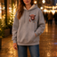 Women's Highland Cow Print Hoodie with Brushed Lining and Front Pocket in gray