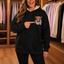 Women's Highland Cow Print Hoodie with Brushed Lining and Front Pocket in black