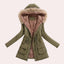 Women's hooded faux fur trim parka jacket in army green