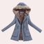 Women's hooded faux fur trim parka jacket in jeans blue