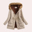 Women's hooded faux fur trim parka jacket in khaki