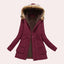 Women's hooded faux fur trim parka jacket in wine red