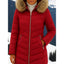Women's hooded quilted longline winter parka in red