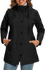 Women's hooded raincoat with check fleece lining in black