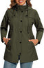Olive green raincoat shown from the front