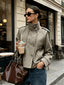 Houndstooth jacket with the stand collar zipped up