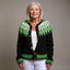 Women's Icelandic fair isle knit cardigan in black and lime, front view