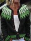 Close-up of the lime fair isle yoke on the black cardigan