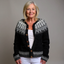 Women's Icelandic fair isle knit cardigan in black with white ombre yoke, front view