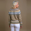 Back view of the camel brown Icelandic knit cardigan