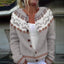 Close-up of the snowflake fair isle yoke on the cream cardigan