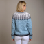 Back view of the denim blue Icelandic knit cardigan