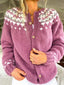 Close-up of the snowflake fair isle yoke on the dusty pink cardigan
