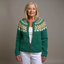 Women's Icelandic fair isle knit cardigan in emerald green, front view