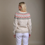 Back view of the grey and rose Icelandic knit cardigan