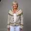 Women's Icelandic fair isle knit cardigan in oatmeal and olive, front view