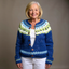 Women's Icelandic fair isle knit cardigan in royal blue, front view