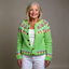 Women's Icelandic fair isle knit cardigan in sage green, front view