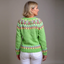 Back view of the sage green Icelandic knit cardigan