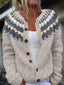 Close-up of the zigzag fair isle yoke on the sand cardigan