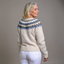 Back view of the sand and navy Icelandic knit cardigan