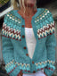 Close-up of the fair isle pattern on the teal cardigan