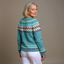 Back view of the teal Icelandic knit cardigan