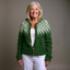 Women's Icelandic snowflake knit cardigan in forest green, front view