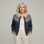 Women's Icelandic snowflake knit cardigan in navy, front view