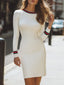 Women's Ivory Ribbed Knit Bodycon Dress with Stripe Trim in ivory