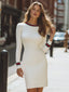 Women's Ivory Ribbed Knit Bodycon Dress with Stripe Trim