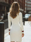 Women's Ivory Ribbed Knit Bodycon Dress with Stripe Trim