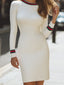 Women's Ivory Ribbed Knit Bodycon Dress with Stripe Trim