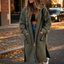 Green sweatshirt coat worn with jeans