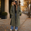 Fit of the knee length hooded coat
