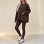 Women's Knit Loungewear Set with Thumbhole Top and Pants in brown