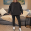 Women's Knit Loungewear Set with Thumbhole Top and Pants in black
