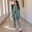 Women's Knit Loungewear Set with Thumbhole Top and Pants