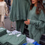 Women's Knit Loungewear Set with Thumbhole Top and Pants in green