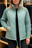 Women's knit panel quilted patchwork puffer jacket in khaki