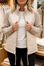 Women's knit panel quilted patchwork puffer jacket in light green