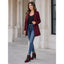 Women's Lace Panel Block Heel Ankle Boots in wine, styled with a long cardigan