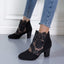 Women's lace panel block heel ankle boots in black