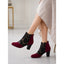 Wine lace panel ankle boots worn with a dress