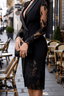 Women's Lace Sleeve Wrap Bodycon Cocktail Dress in black