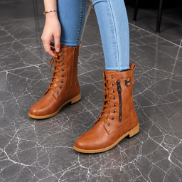 Women's lace up side zip ankle boots in brown