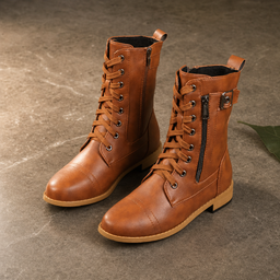 Brown lace up ankle boots with round toe