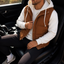 Women's layered double hood puffer vest in caramel