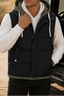 Women's layered double hood puffer vest in black